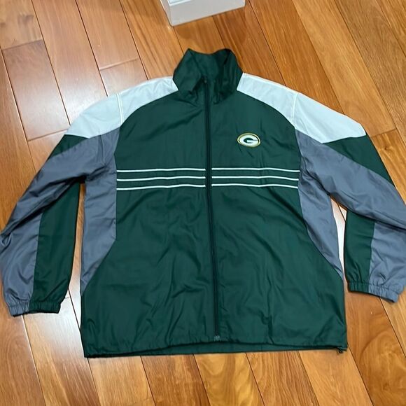 Green Bay Packers Mens Jacket Reebok NFL Football Zip-Up Windbreaker Size XL - Picture 1 of 9